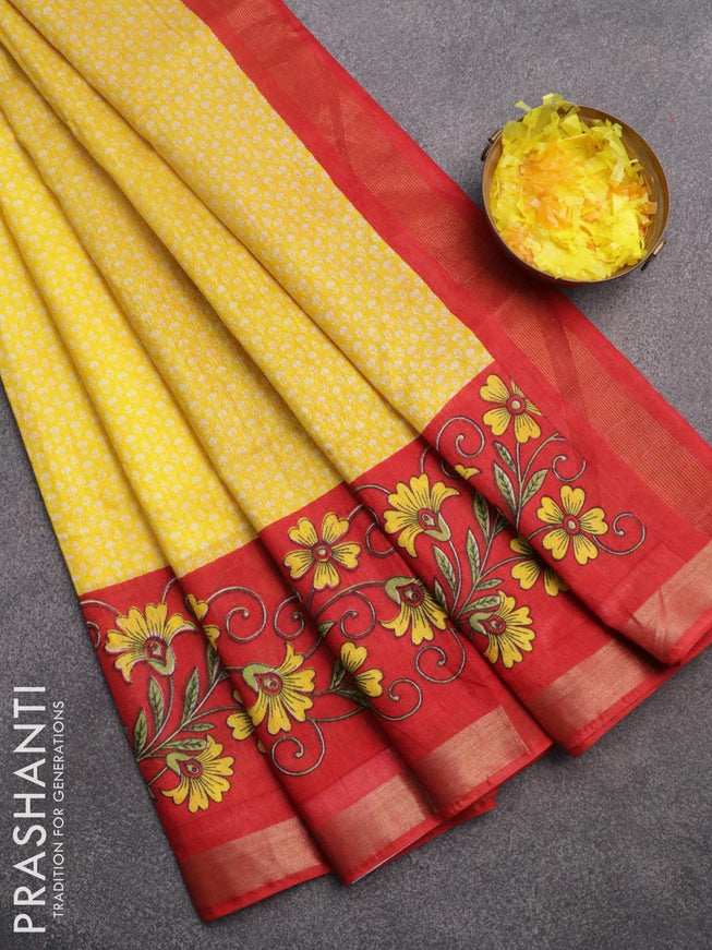 Bhagalpuri saree yellow and red with allover prints and floral printed zari border - {{ collection.title }} by Prashanti Sarees