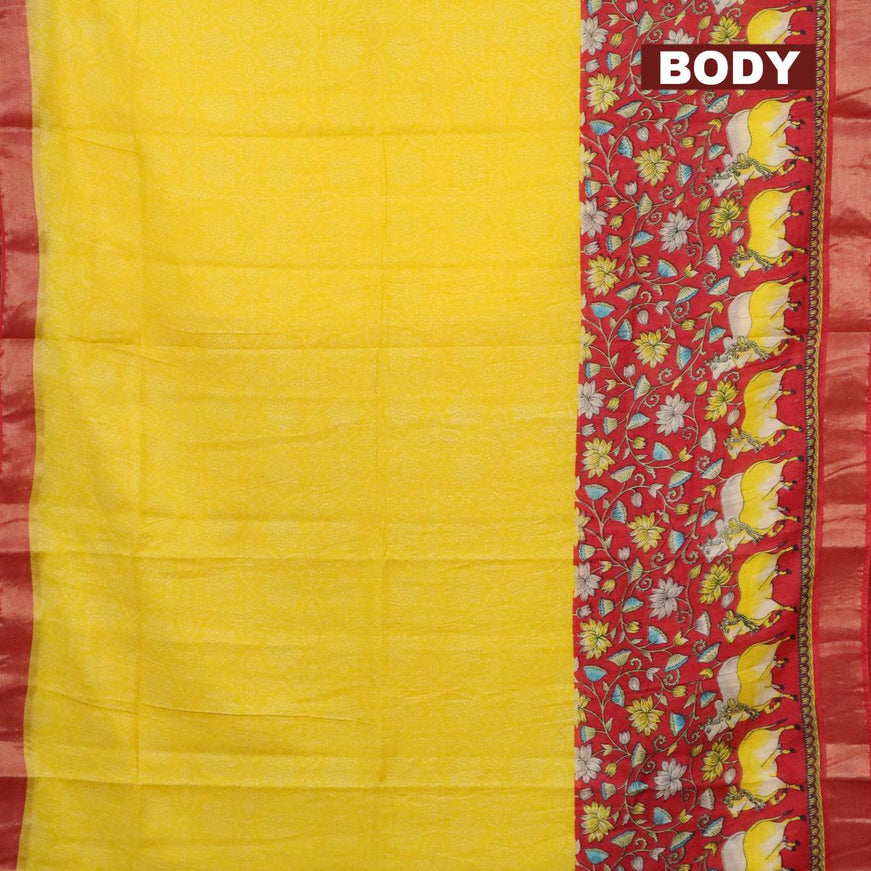 Bhagalpuri saree yellow and red with plain body and long pichwai printed zari woven border - {{ collection.title }} by Prashanti Sarees