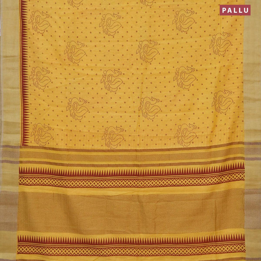Bhagalpuri saree yellow with allover bandhani prints and silver zari woven border - {{ collection.title }} by Prashanti Sarees