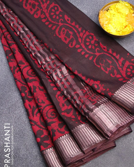 Binny silk saree black and brown with allover batik prints and zari woven border - {{ collection.title }} by Prashanti Sarees