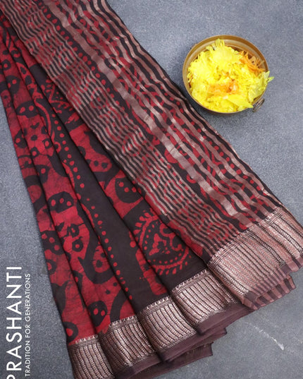 Binny Silk saree black and maroon with allover batik prints and zari woven border - {{ collection.title }} by Prashanti Sarees