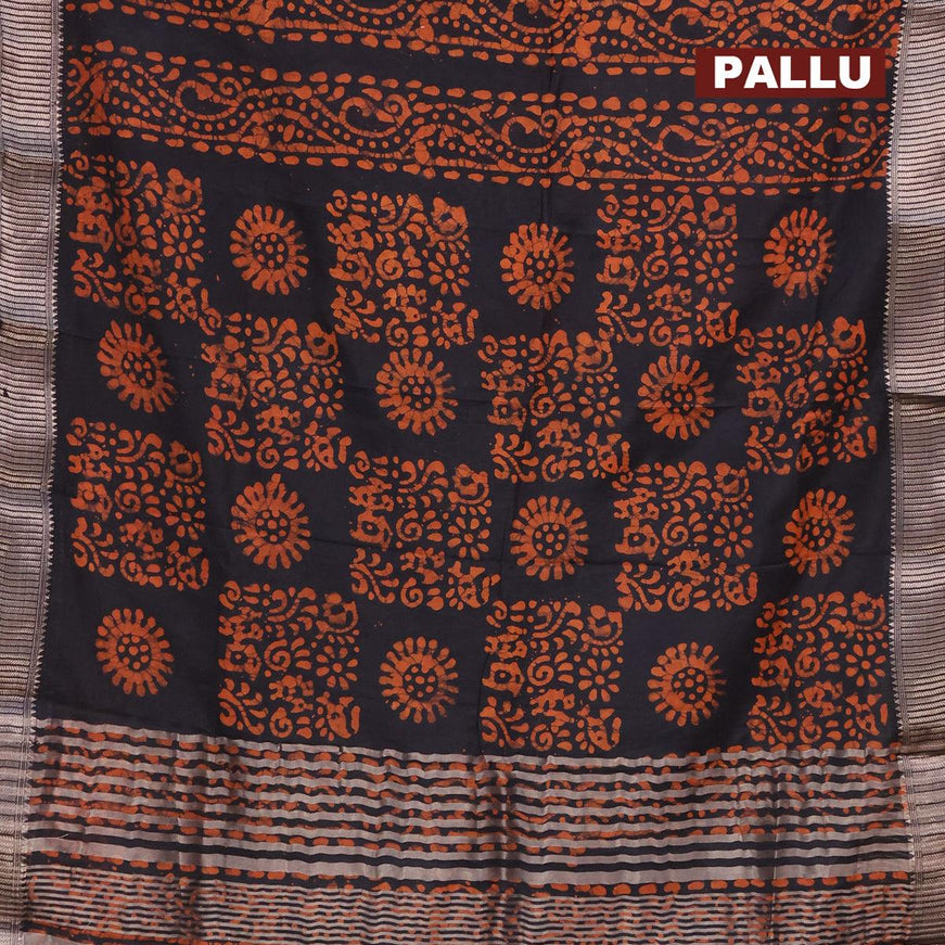 Binny silk saree black with allover batik prints and zari woven border - {{ collection.title }} by Prashanti Sarees