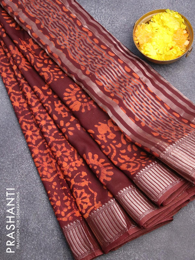 Binny silk saree brown shade with allover batik prints and zari woven border - {{ collection.title }} by Prashanti Sarees