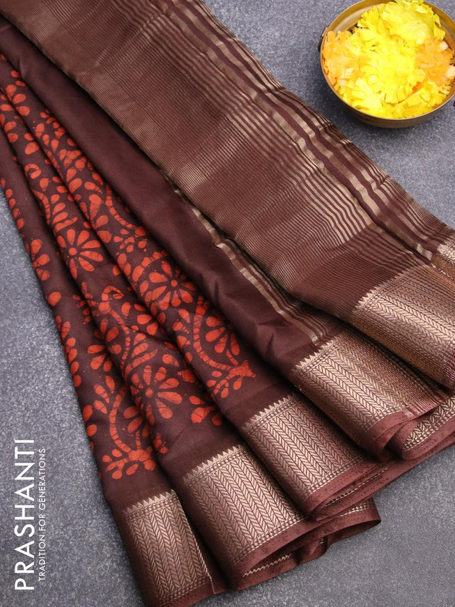 Binny silk saree coffee brown with allover batik prints and zari woven border - {{ collection.title }} by Prashanti Sarees