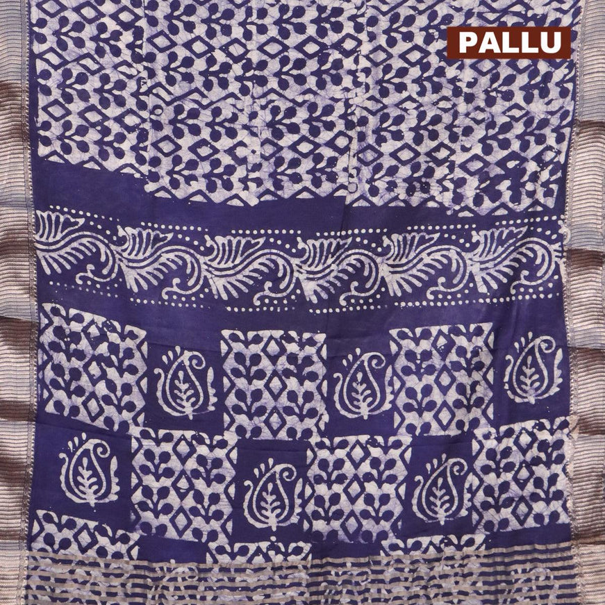 Binny Silk saree dark blue and beige with allover batik prints and zari woven border - {{ collection.title }} by Prashanti Sarees