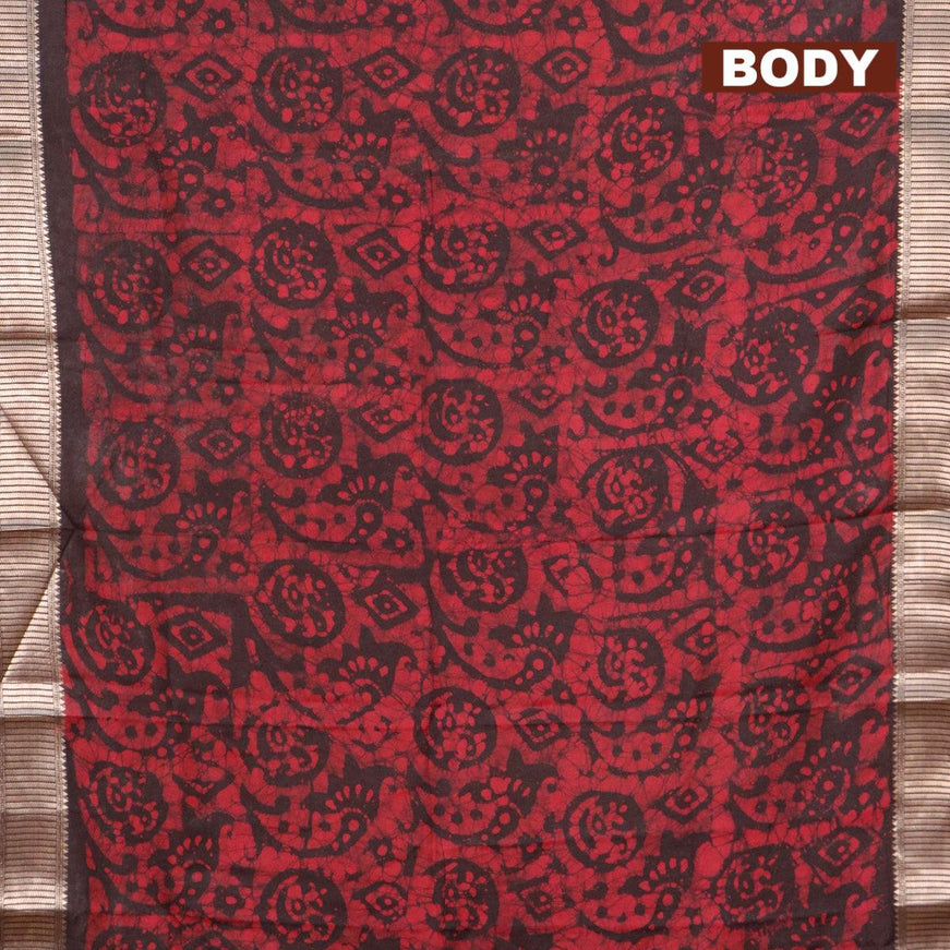 Binny Silk saree deep coffee brown and red with allover batik prints and zari woven border - {{ collection.title }} by Prashanti Sarees
