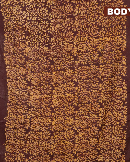 Binny Silk saree deep coffee brown and yellow with allover batik prints and zari woven border - {{ collection.title }} by Prashanti Sarees