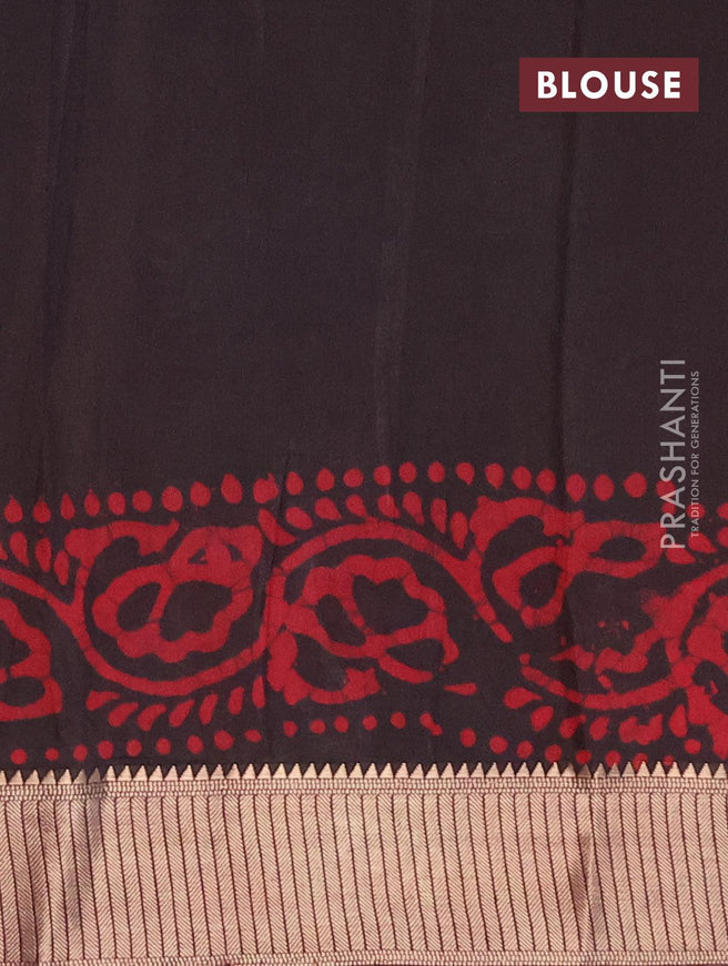 Binny silk saree deep coffee brown with allover batik prints and zari woven border - {{ collection.title }} by Prashanti Sarees