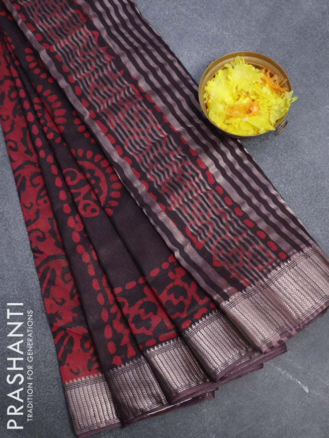 Binny Silk saree deep jamun shade and maroon with allover batik prints and zari woven border - {{ collection.title }} by Prashanti Sarees