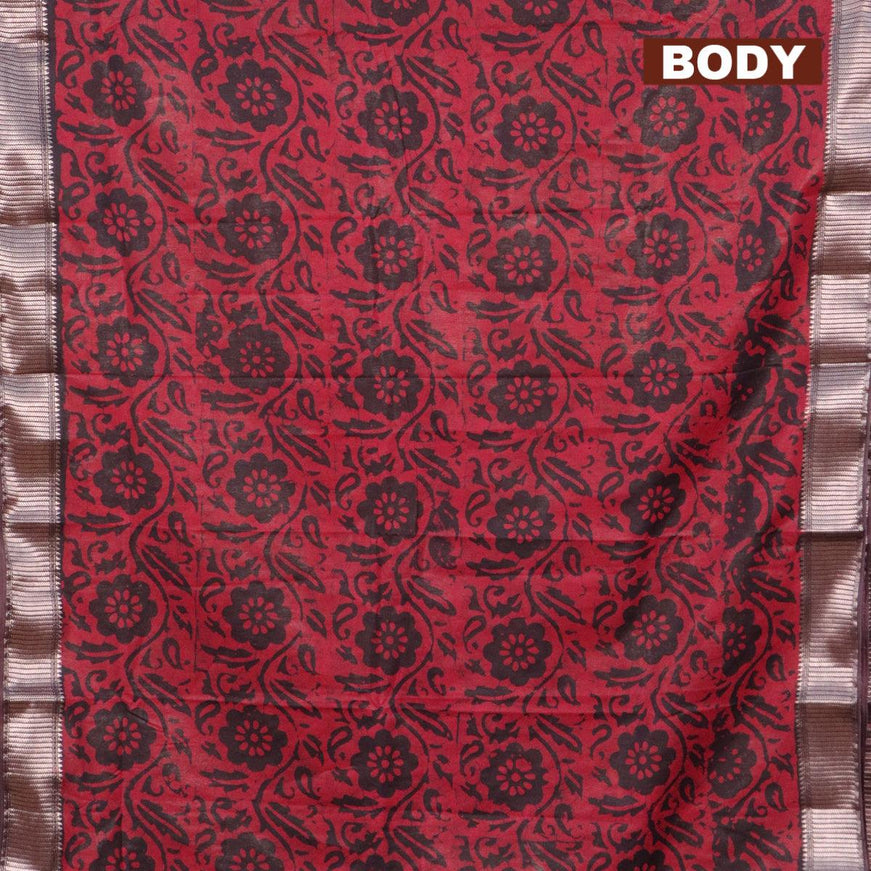 Binny Silk saree deep jamun shade and maroon with allover batik prints and zari woven border - {{ collection.title }} by Prashanti Sarees