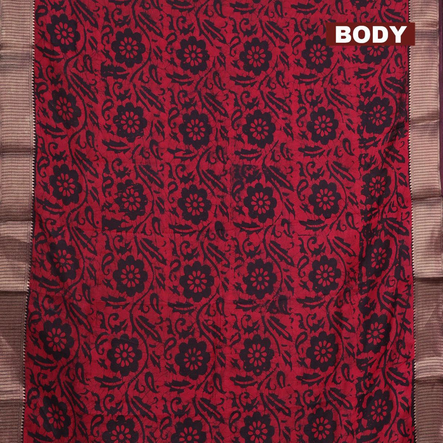 Binny silk saree deep jamun shade with allover batik prints and zari woven border - {{ collection.title }} by Prashanti Sarees