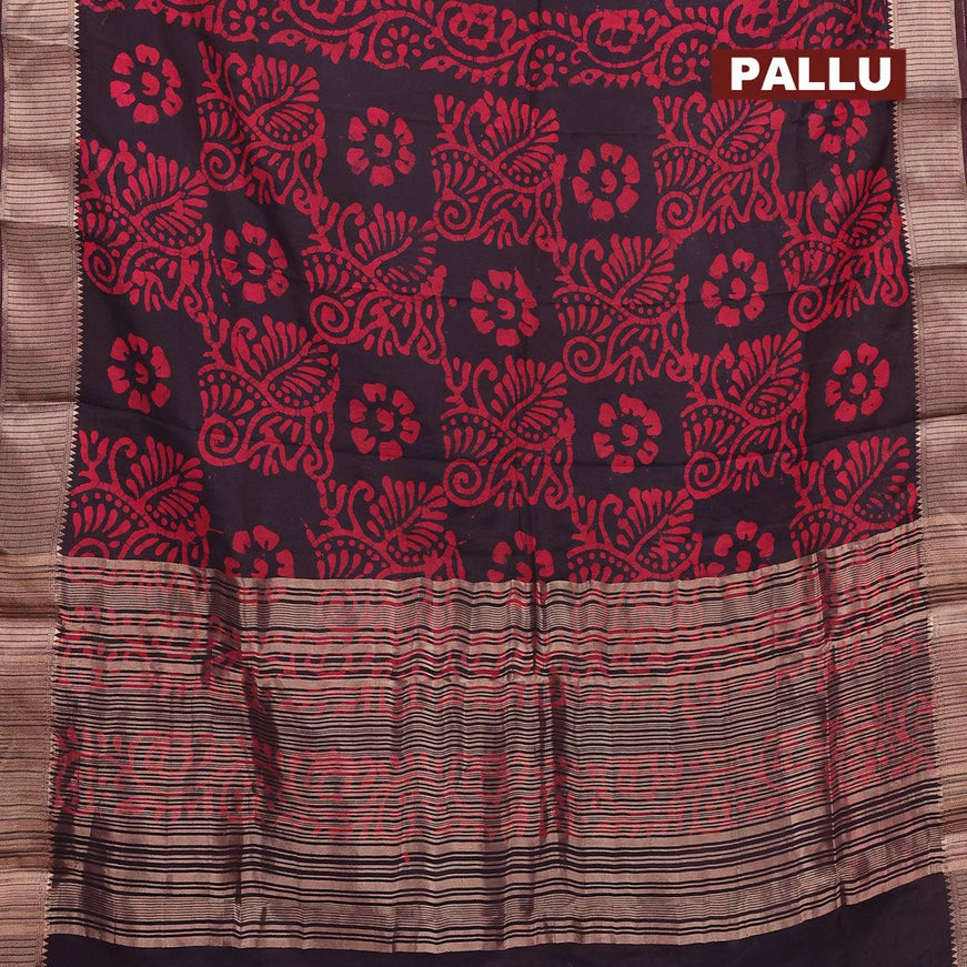Binny silk saree deep jamun shade with allover batik prints and zari woven border - {{ collection.title }} by Prashanti Sarees