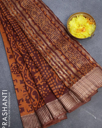 Binny Silk saree deep maroon and dark mustard with allover batik prints and zari woven border - {{ collection.title }} by Prashanti Sarees
