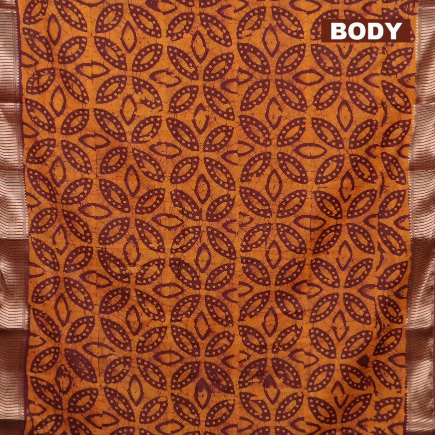 Binny Silk saree deep maroon and mustard shade with allover batik prints and zari woven border - {{ collection.title }} by Prashanti Sarees