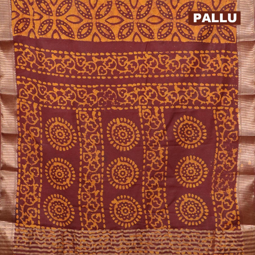 Binny Silk saree deep maroon and mustard shade with allover batik prints and zari woven border - {{ collection.title }} by Prashanti Sarees