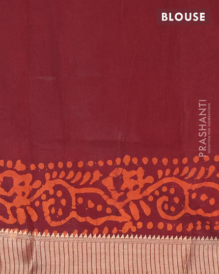 Binny silk saree deep maroon and orange with allover batik prints and zari woven border - {{ collection.title }} by Prashanti Sarees