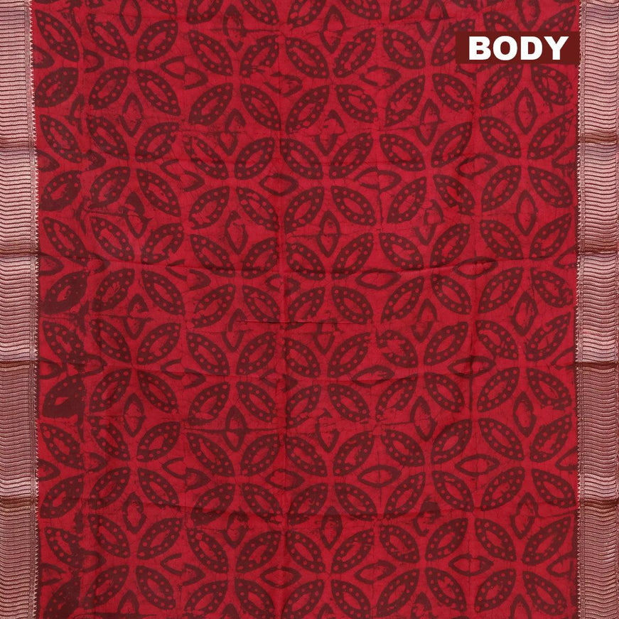 Binny silk saree deep maroon with allover batik prints and zari woven border - {{ collection.title }} by Prashanti Sarees