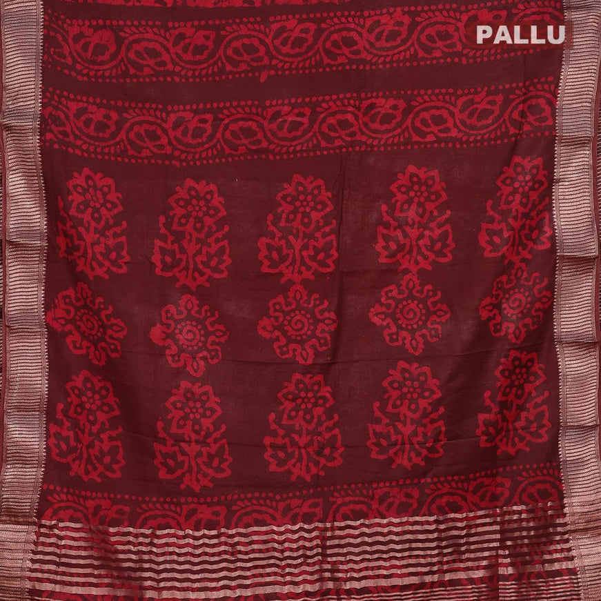 Binny silk saree deep maroon with allover batik prints and zari woven border - {{ collection.title }} by Prashanti Sarees