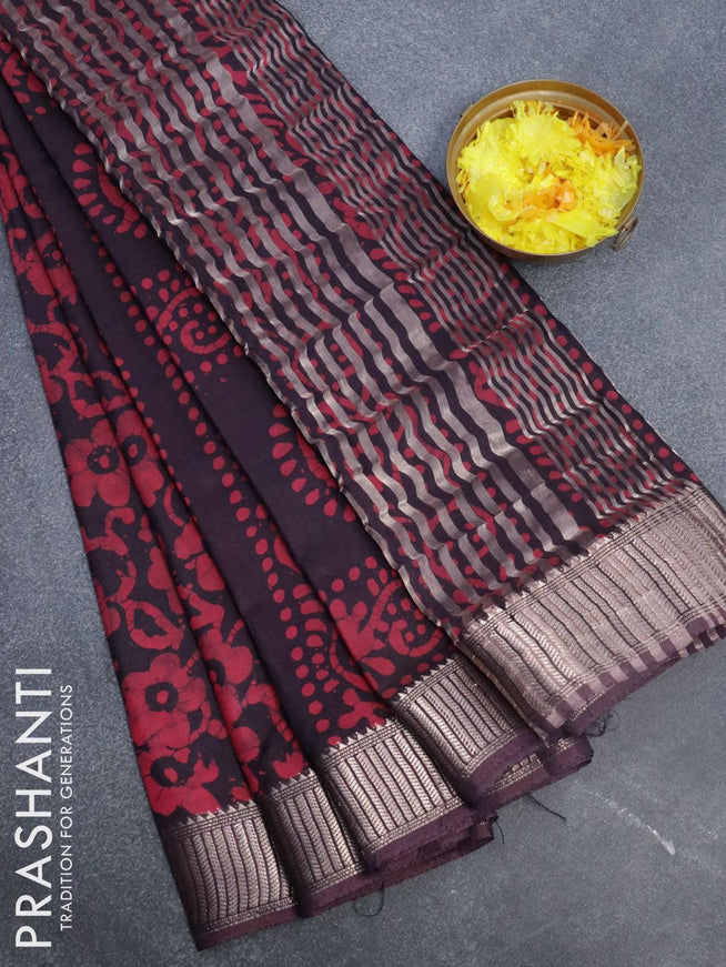 Binny Silk saree deep wine shade and pink with allover batik prints and zari woven border - {{ collection.title }} by Prashanti Sarees