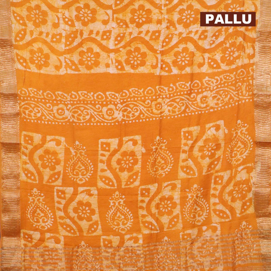 Binny Silk saree mustard yellow and beige with allover batik prints and zari woven border - {{ collection.title }} by Prashanti Sarees