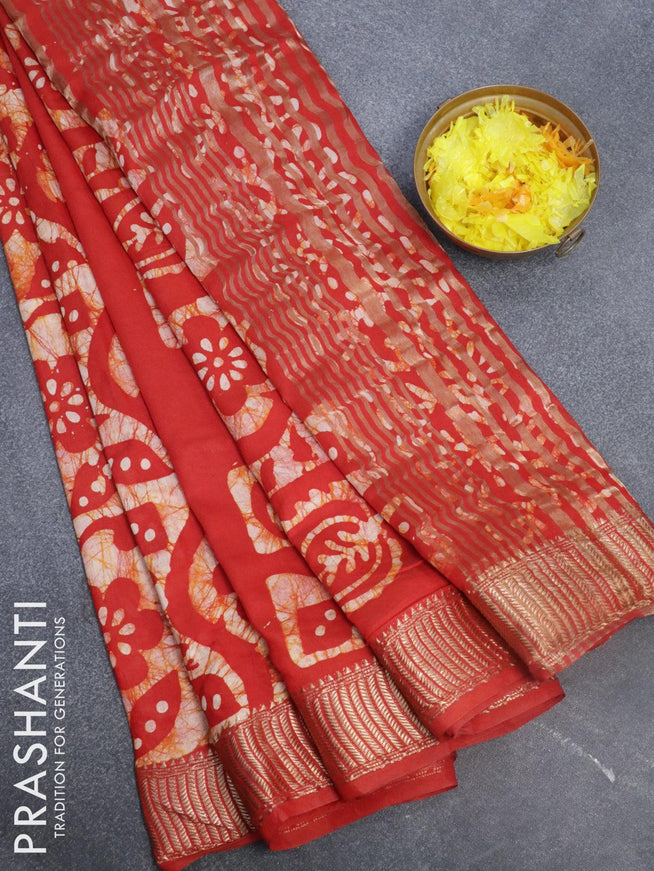 Binny Silk saree red and beige with allover batik prints and zari woven border - {{ collection.title }} by Prashanti Sarees