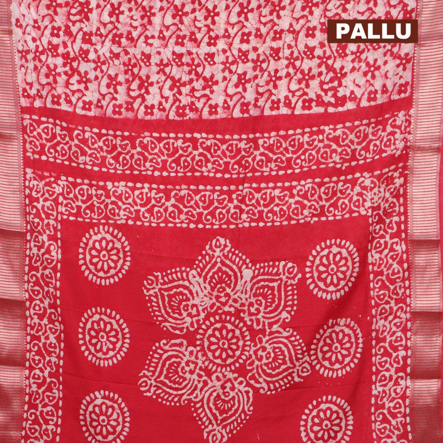 Binny Silk saree red and off white with allover batik prints and zari woven border - {{ collection.title }} by Prashanti Sarees