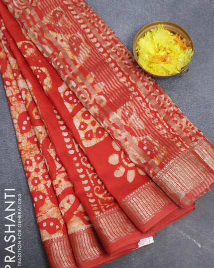 Binny Silk saree red shade with allover batik prints and zari woven border - {{ collection.title }} by Prashanti Sarees