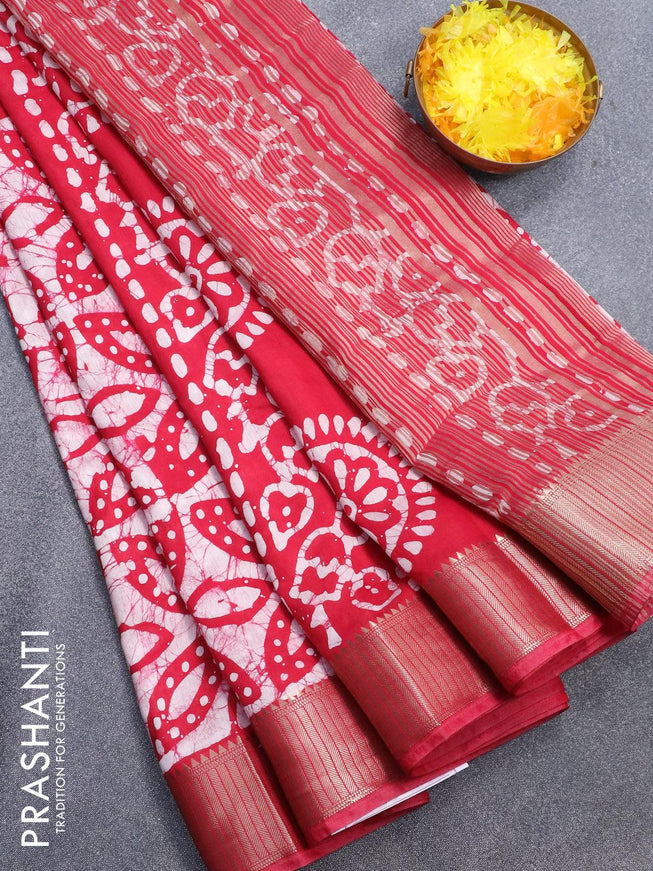 Binny silk saree red with allover batik prints and zari woven border - {{ collection.title }} by Prashanti Sarees