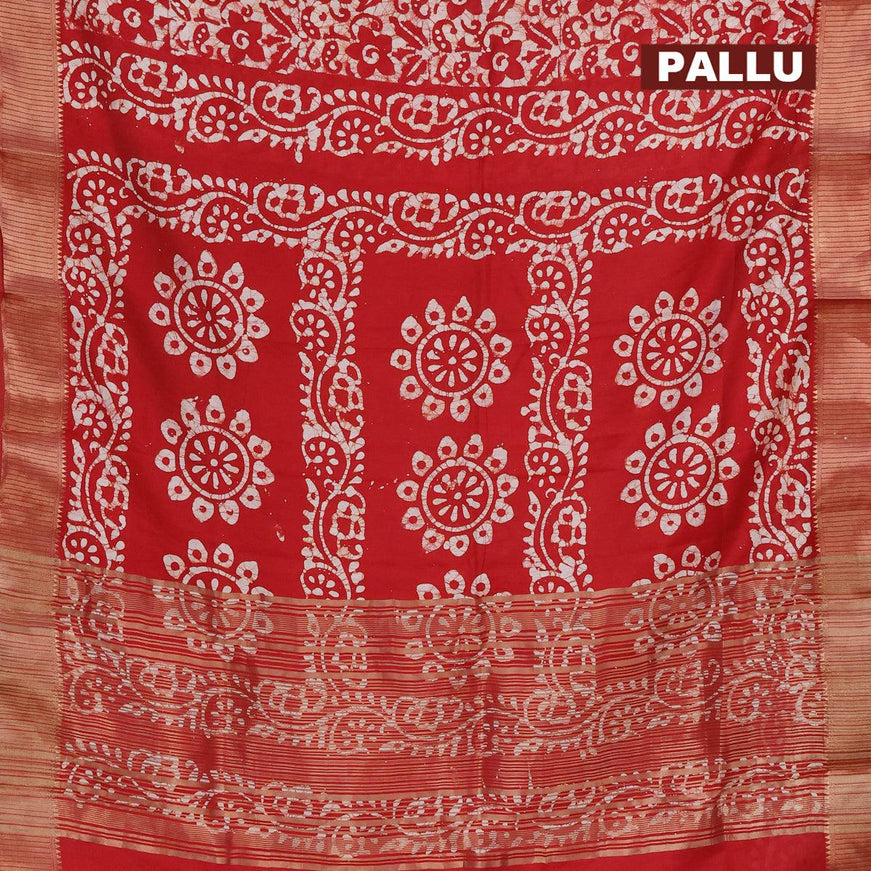 Binny silk saree red with allover batik prints and zari woven border - {{ collection.title }} by Prashanti Sarees