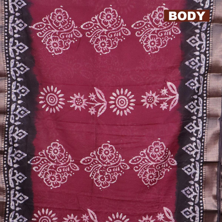 Binny Silk saree wine shade and black with batik butta prints and zari woven border - {{ collection.title }} by Prashanti Sarees
