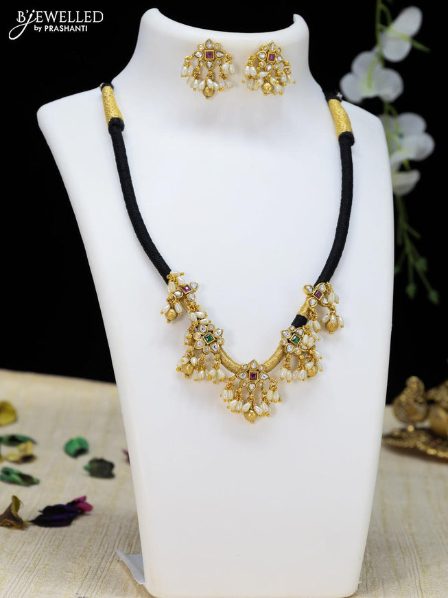 Black - Navratri Special! Thread & Shell Work Necklace Set 45
