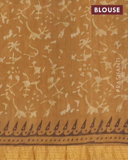 Chanderi bagru saree beige and dark mustard with allover prints and maheshwari border - {{ collection.title }} by Prashanti Sarees