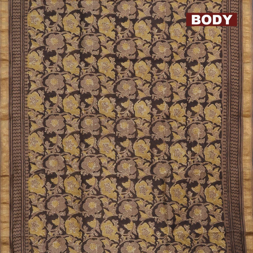 Chanderi bagru saree dark coffee brown and brown with allove floral prints and maheshwari border - {{ collection.title }} by Prashanti Sarees