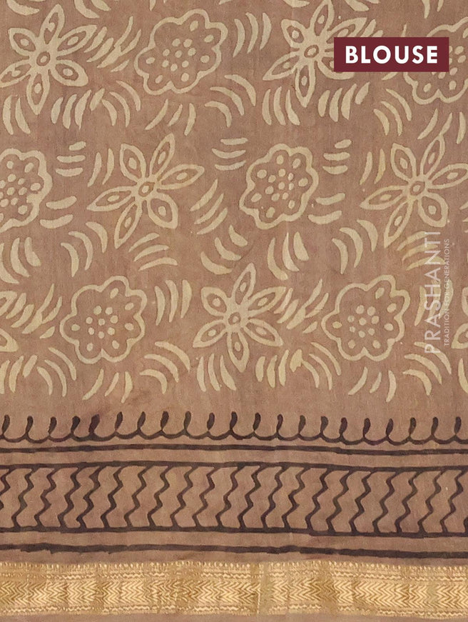 Chanderi bagru saree dark coffee brown and brown with allove floral prints and maheshwari border - {{ collection.title }} by Prashanti Sarees