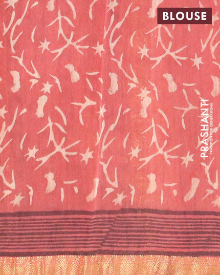 Chanderi bagru saree dark maroon and maroon shade with allover prints and maheshwari border - {{ collection.title }} by Prashanti Sarees