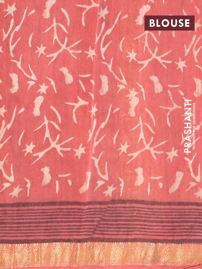 Chanderi bagru saree dark maroon and maroon shade with allover prints and maheshwari border - {{ collection.title }} by Prashanti Sarees