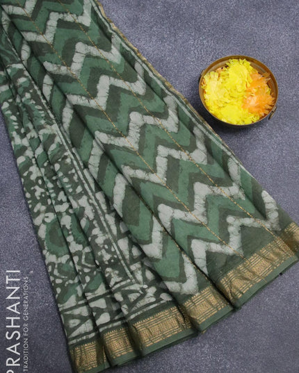 Chanderi bagru saree green shade with allover batik prints and maheshwari border - {{ collection.title }} by Prashanti Sarees