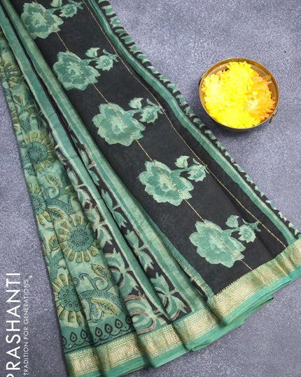 Chanderi bagru saree green shade with allover prints and maheshwari border - {{ collection.title }} by Prashanti Sarees