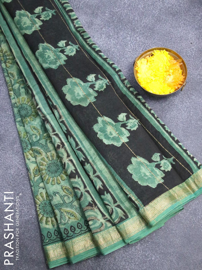 Chanderi bagru saree green shade with allover prints and maheshwari border - {{ collection.title }} by Prashanti Sarees