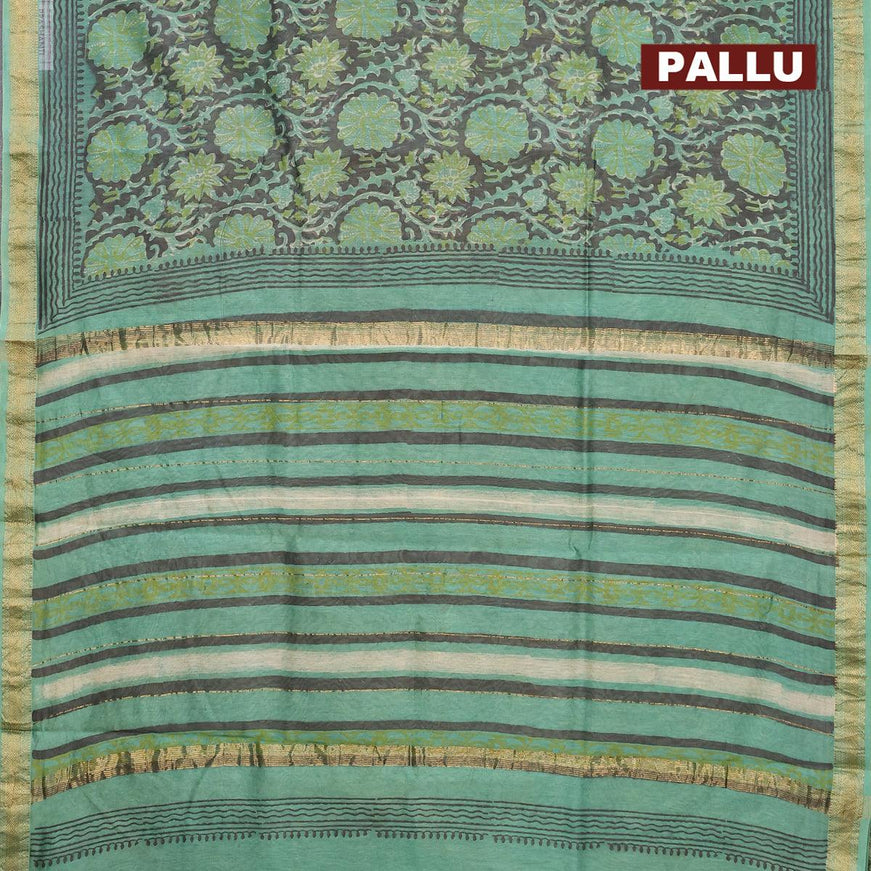 Chanderi bagru saree grey and green with allover prints and maheshwari border - {{ collection.title }} by Prashanti Sarees