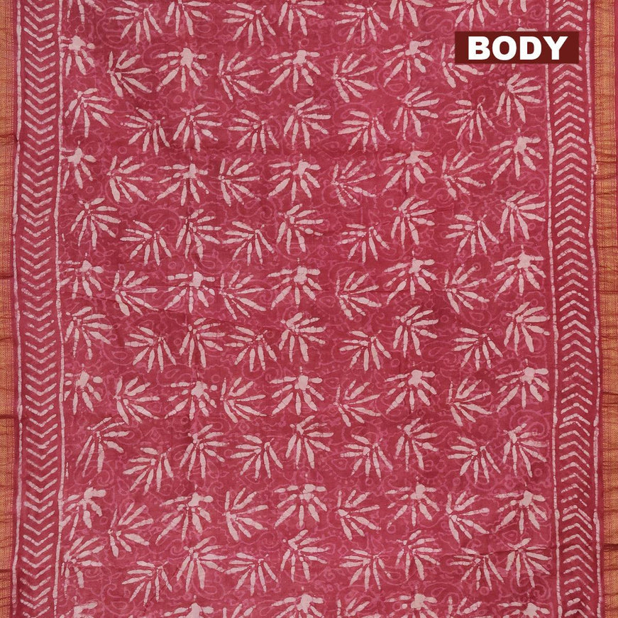 Chanderi bagru saree maroon with allover dabu prints and maheshwari border - {{ collection.title }} by Prashanti Sarees