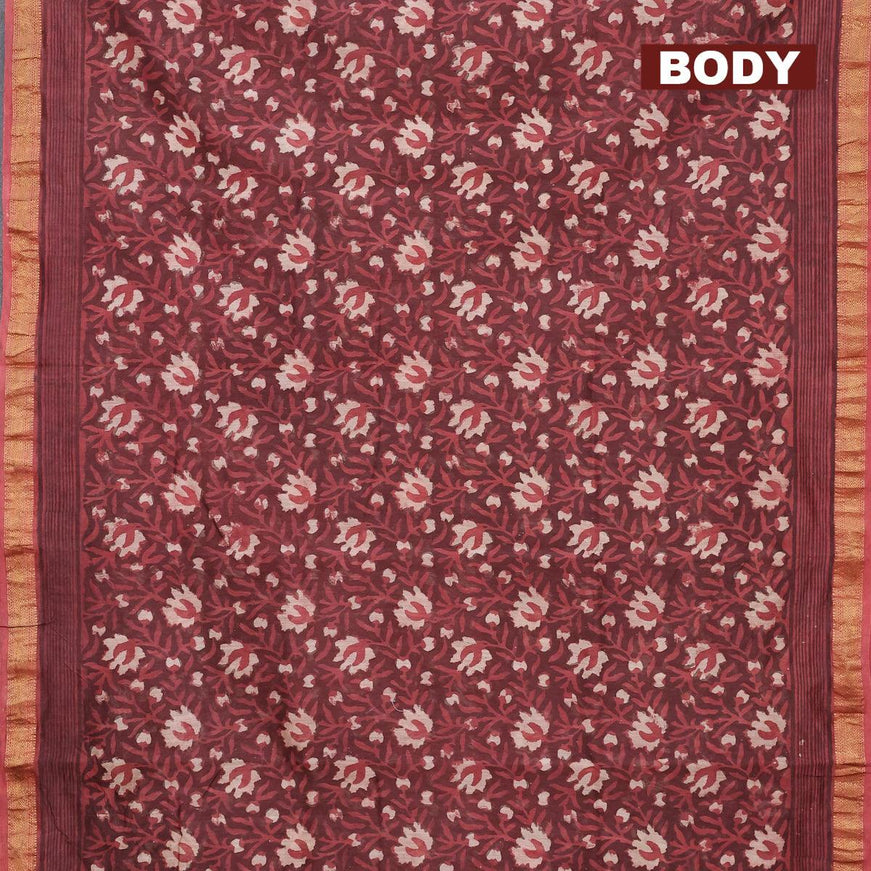 Chanderi bagru saree maroon with allover prints and maheshwari border - {{ collection.title }} by Prashanti Sarees