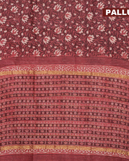 Chanderi bagru saree maroon with allover prints and maheshwari border - {{ collection.title }} by Prashanti Sarees