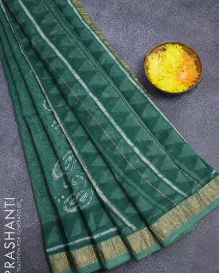 Chanderi bagru saree pastel green with allover prints and maheshwari border - {{ collection.title }} by Prashanti Sarees