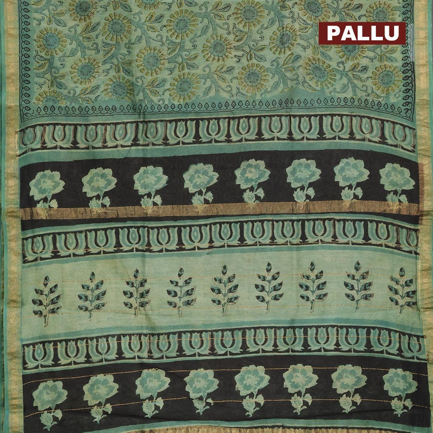 Chanderi bagru saree pastel green with allover prints and maheshwari border - {{ collection.title }} by Prashanti Sarees