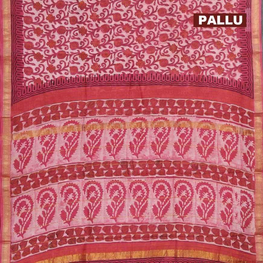 Chanderi bagru saree pastel pink and dark pink with allover dabu prints and maheshwari border - {{ collection.title }} by Prashanti Sarees