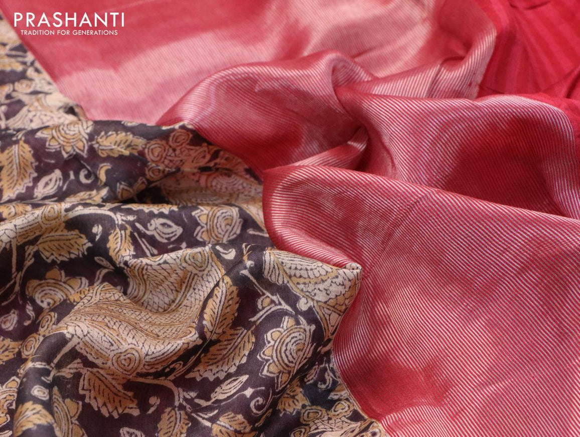 Chanderi silk cotton saree black and maroon with allover kalamkari prints and woven border - {{ collection.title }} by Prashanti Sarees