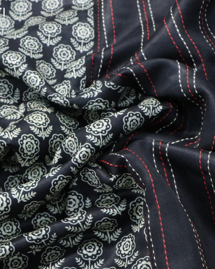 Chanderi silk cotton saree black with allover floral butta prints and kantha stitch work border - {{ collection.title }} by Prashanti Sarees