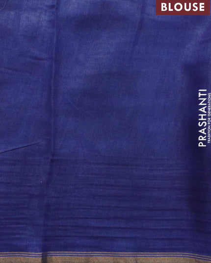 Chanderi silk cotton saree blue with allover geometric prints and kantha stitch work border - {{ collection.title }} by Prashanti Sarees