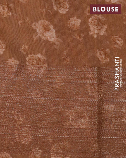 Chanderi silk cotton saree brown with allover floral digital prints and woven border - {{ collection.title }} by Prashanti Sarees